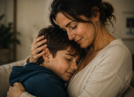 Mamma che abbraccia il figlio, immagine dell’amore materno